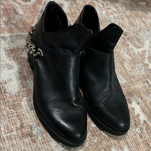Zara Black Leather Ankle Booties with Chain Accent